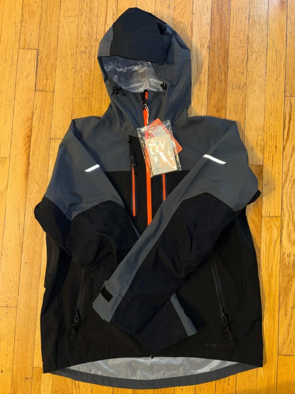 Portwest NWT EV460 Waterproof Shell Jacket - Charcoal, Black & Orange - Large